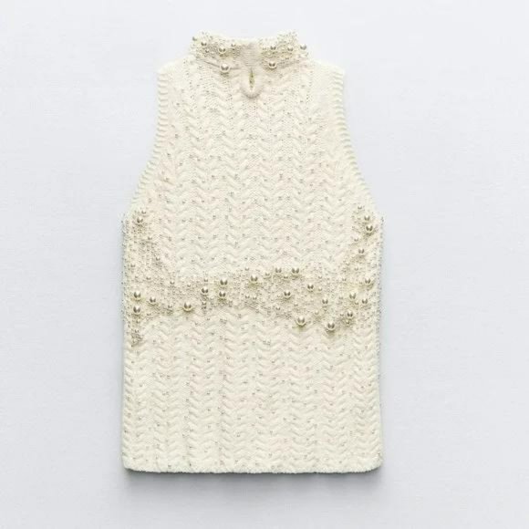 ZARA KNITWEAR TOP WITH FAUX PEARLS - Picture 4 of 4